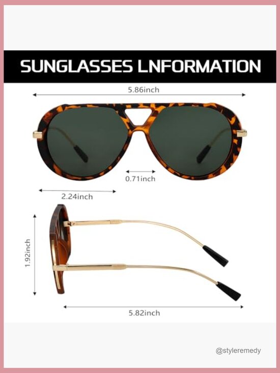 Metal Oversized Aviator Sunglasses, UV Protection, Retro 70s Style main image 6